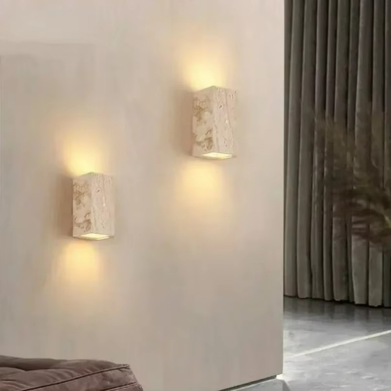 Outdoor Lighting With Outlet - Yellow Travertine Stone Wall Mounted Lamp