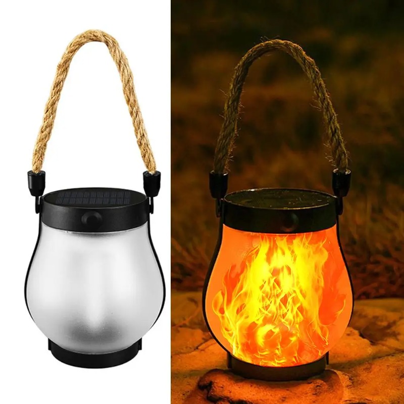 Solar Lantern Hanging - Solar Flame Lamp USB Rechargeable Camping