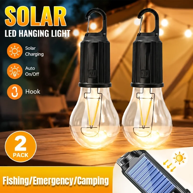 Photocell Outdoor Lighting - Solar LED Camping Lights Type-C Rechargeable