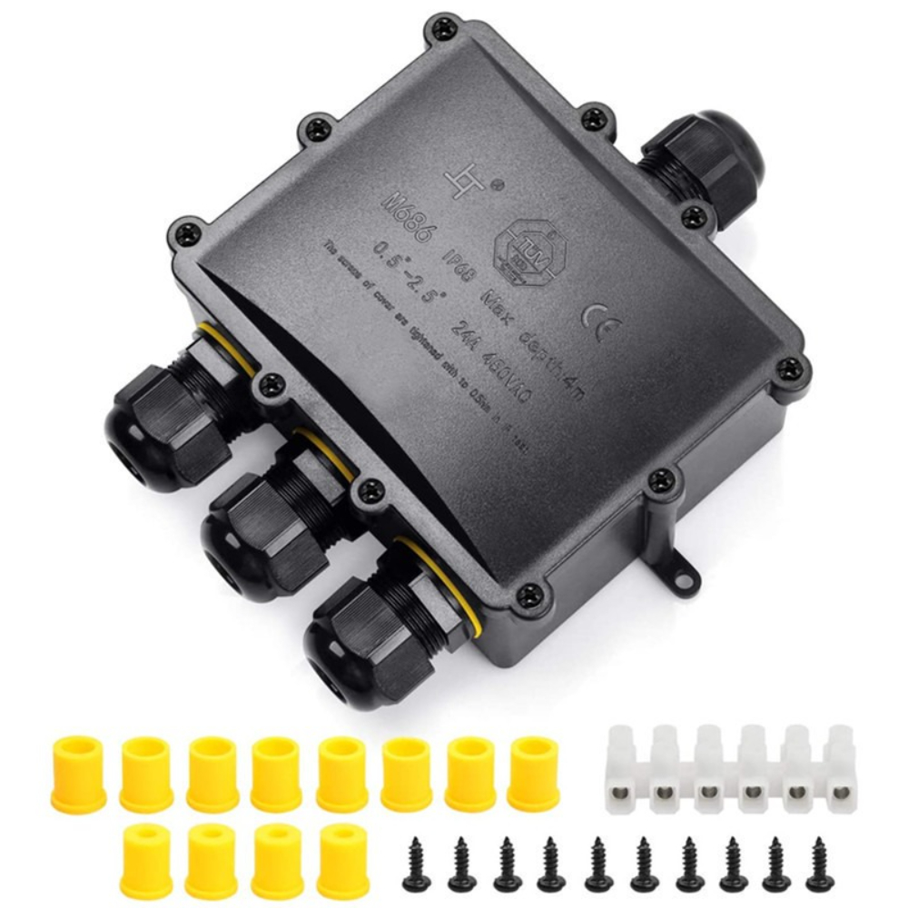 Outdoor Lighting Junction - 4Way 1In3Out IP68 Waterproof 4-14mm Solar