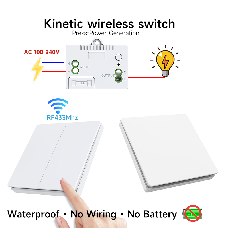 Outdoor Lighting With Outlet - RF433 Kinetic Switch No Battery Self-Powered