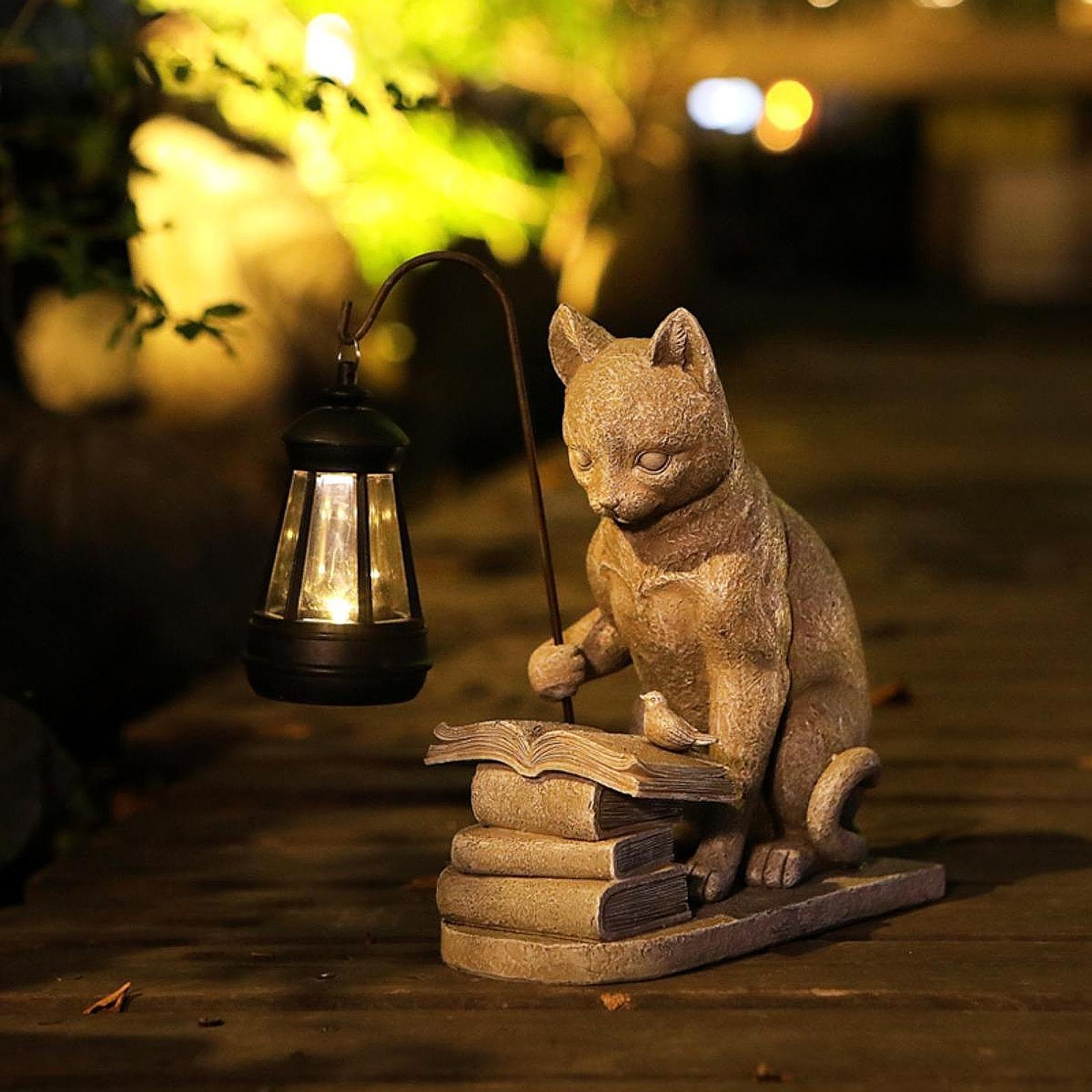Photocell Outdoor Lighting - Cat Solar Garden Mini Statue Sculpture