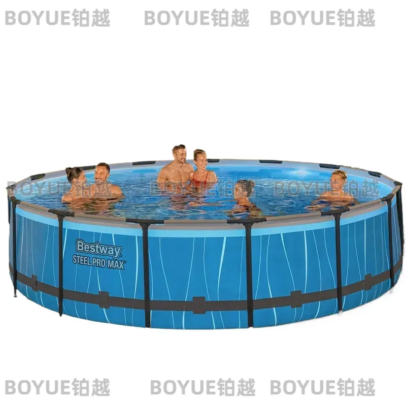 Outdoor Lighting Around Pool - Round Steel Frame Above Ground Swimming