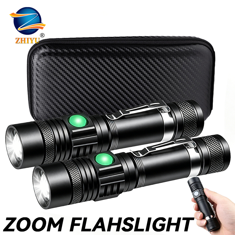 Outdoor Lighting Beacon - T6 LED Rechargeable Flashlight,18650 Zoomable Torch,
