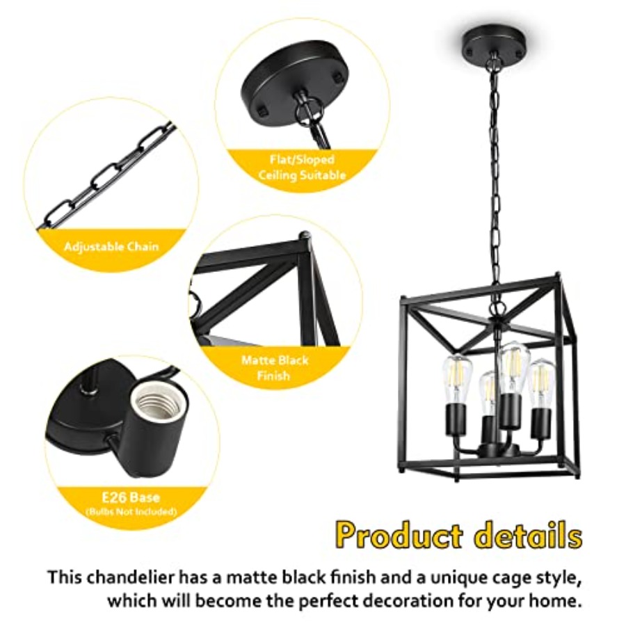 4-Light Black Farmhouse Chande - đánh giá và giá Solar Lantern Hanging